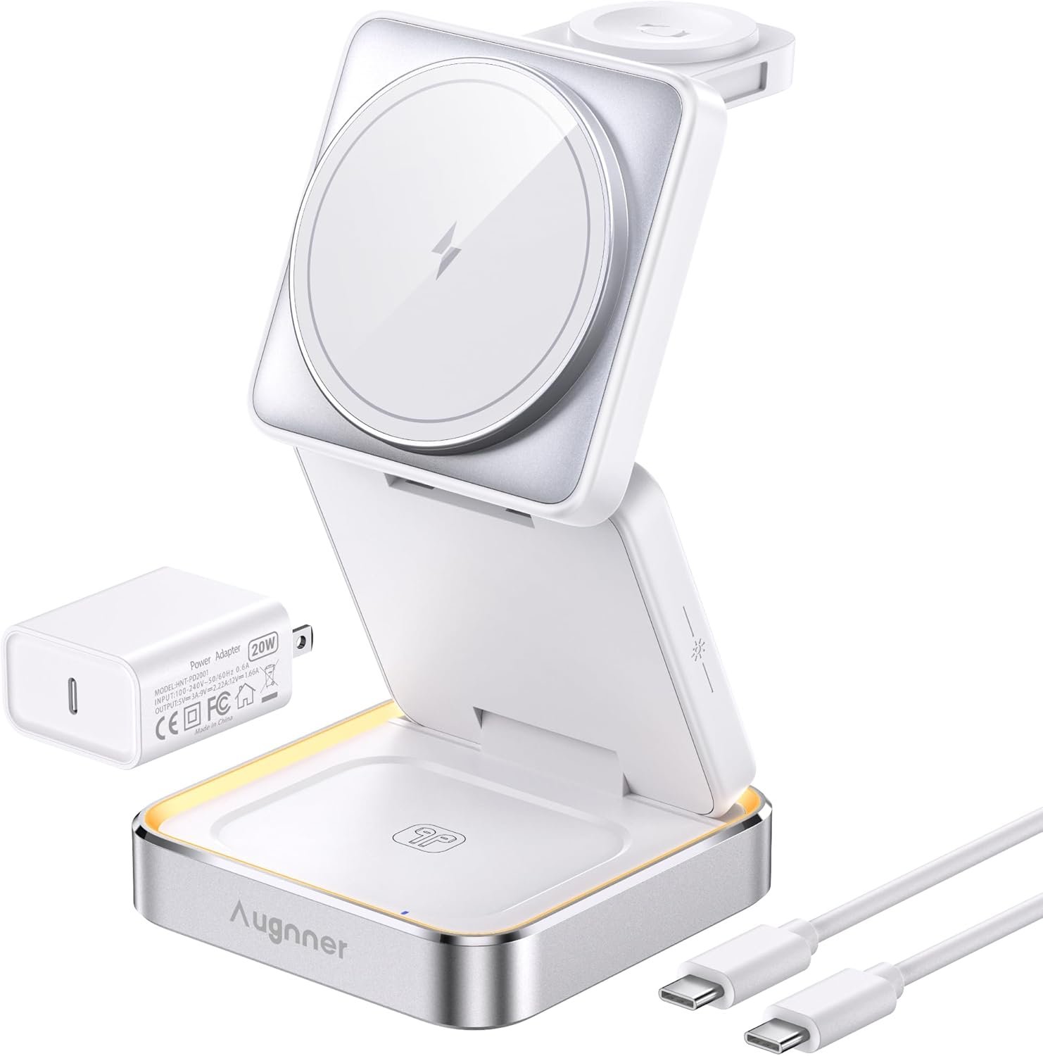 Wireless Charger 3 in 1, Foldable Wireless Charging Station with Light for Apple